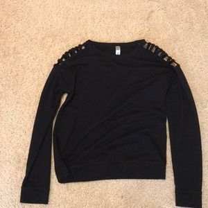 Girl Black Athletic Long Sleeved Open Shoulder Top